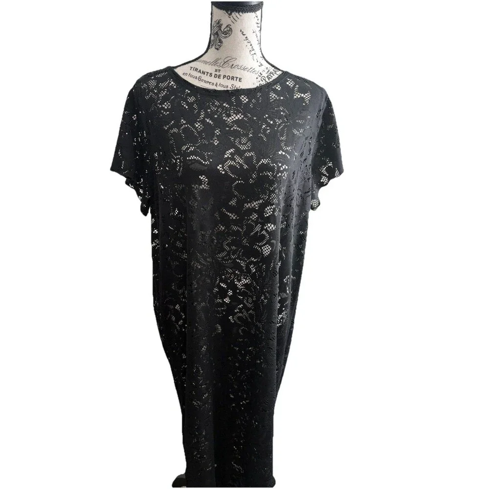 Jessica Simpson Black Lace Maxi 1X Dress Goth Whimsy Festival Coverup Beach